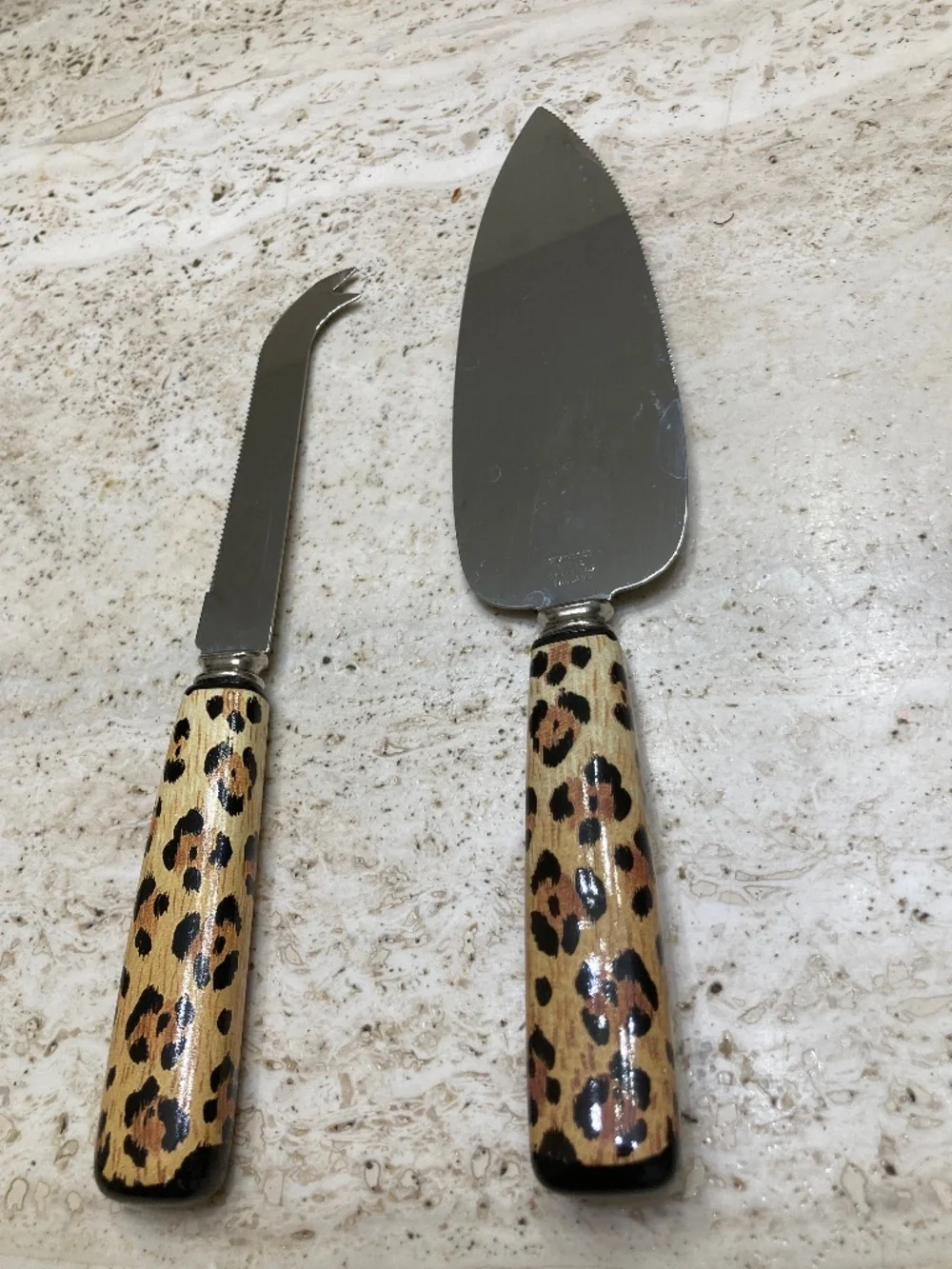 2Pc Cheese Serving Set Knife & Spreader Leopard Handles